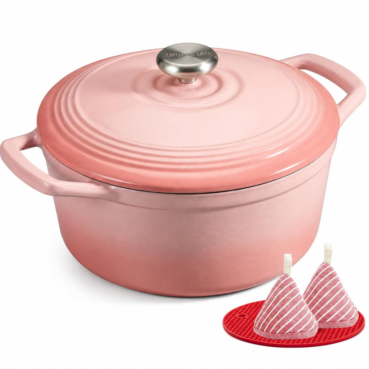 Cocotte fonte émaillée 26 cm rose dégradé, idée cadeau Noël